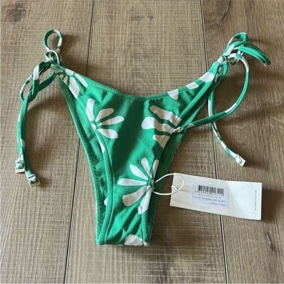 Free People x Zulu & Zephyr Green Flower String Bikini Bottoms Size 8 - Picture 2 of 7